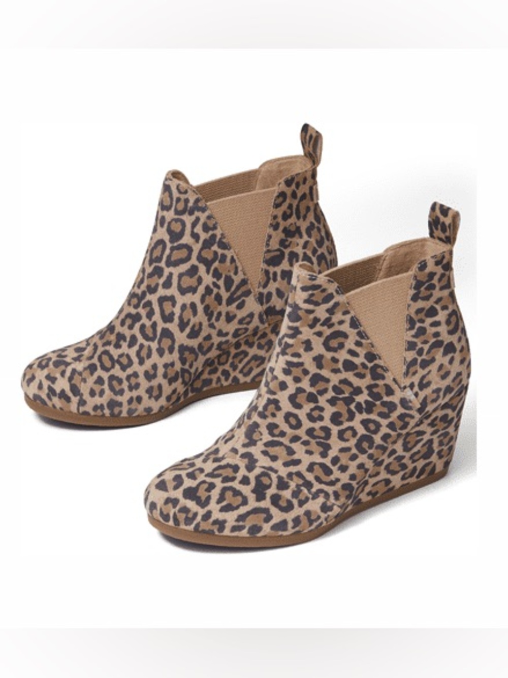 TOMS Kelsey Leopard Print Suede Wedge Ankle Booties Size 7.5